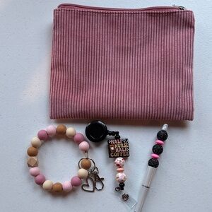 Pink Zipper Bag with Accessories